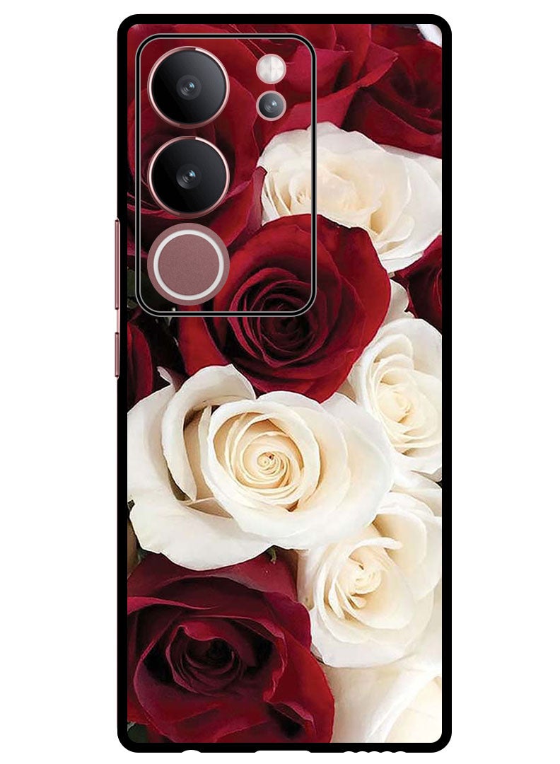 Theodor Protective Case Anti Scratch Shock Proof Bumper Cover For Vivo V29 - V29 Pro White & Red Flower - Image 1