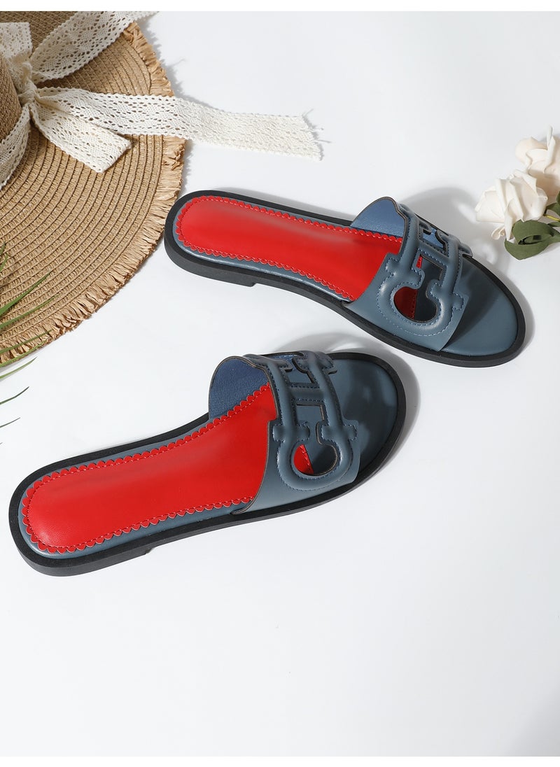 NIBEMINENT Women's Sandals  Summer Retro Slippers  Low Heel Leather Casual Open Toe Outdoor Slippers Beach Shoes  - Image 2