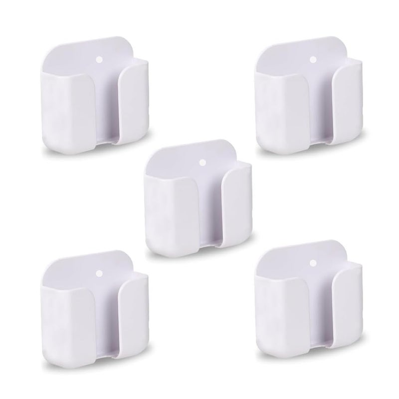 WALLVIEW TECH Pack of 5 Wall Mounted Mobile Phone Holder Storage Case for Phones with Strong Adhesive Strips | Wall Mount Mobile Stand/Multi-Purpose Stand for Phone Charging (White) - Image 1