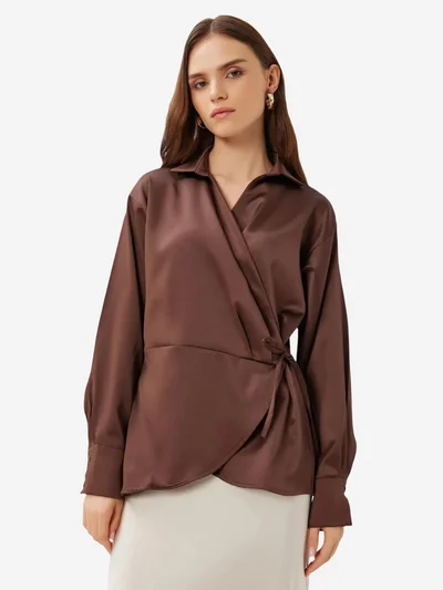 Happiness İstanbul ISTANBUL Double Breasted Satin Tie Blouse