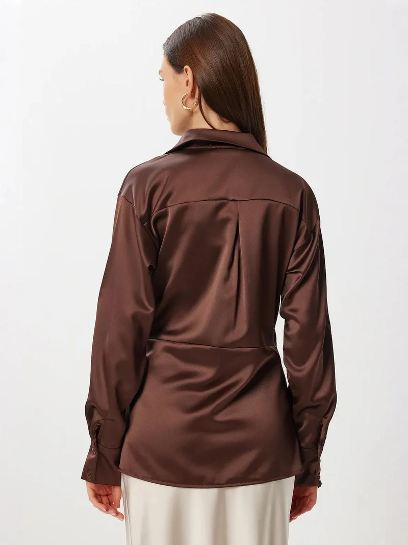 Happiness İstanbul ISTANBUL Double Breasted Satin Tie Blouse