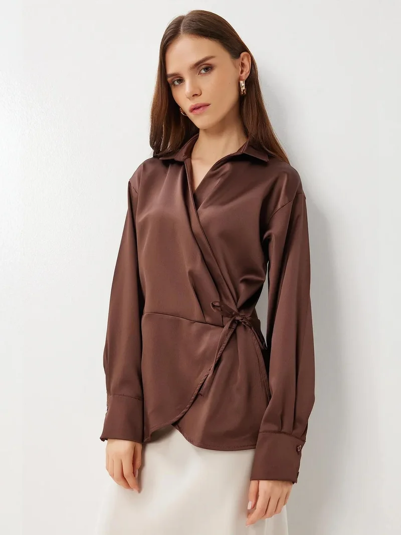 إسطنبول الساحرة ISTANBUL Double Breasted Satin Tie Blouse