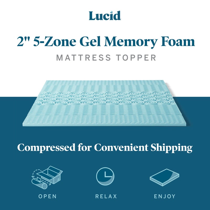 LUCID 2 Inch Zoned Gel Memory Foam Mattress Topper, Twin - Image 2