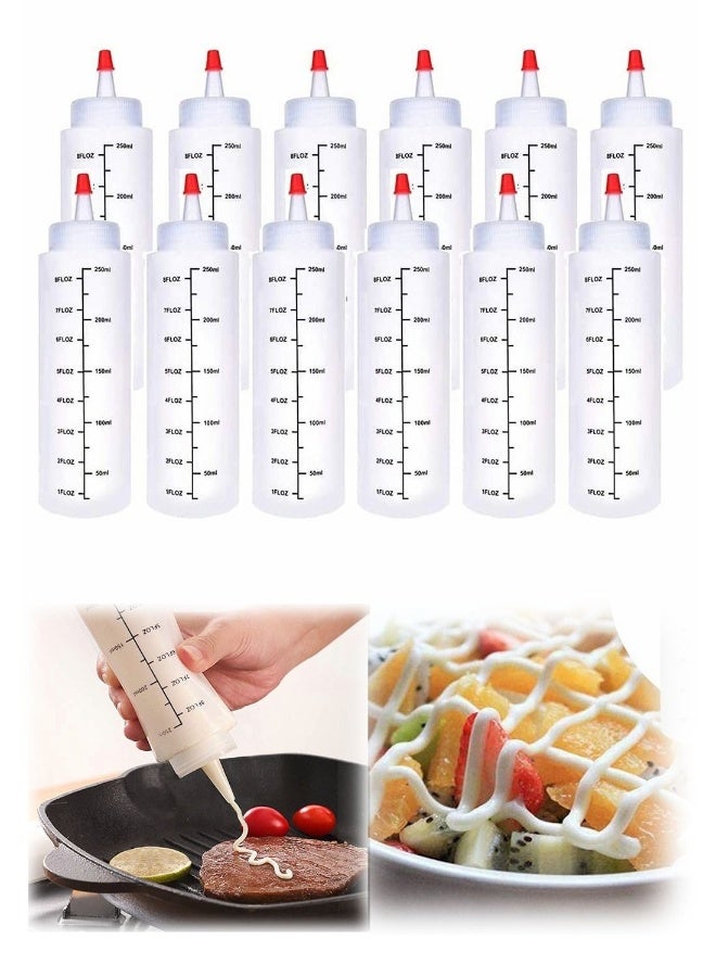 12 Pack Condiment Squeeze Bottles With Red Tip Cap Tie 240ML Dye Empty Paint Squeeze Bottle For Ketchup BBQ Sauces Syrup Dressings Arts - Image 1