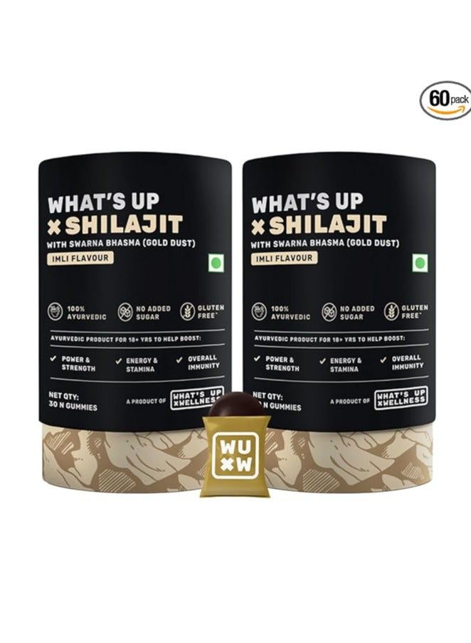 واتس أب حلوى جيلاتينية من شيلاجيت ويلنس | 200 ملجم من الراتينج مع غبار الذهب عيار 24 قيراط | بدون إضافة سكر، عبوة من قطعتين - Image 1