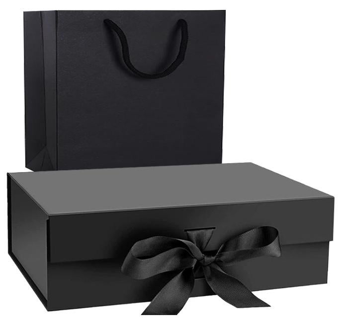 HYFY Black Gift Box With Gift Bag 32x20x10cm Large luxury Gift box Black Gift Boxes Magnetic Closure with Ribbon with Foldable Lid boxes for Women Wedding bridal Gifts Birthday Wedding Gifts Packaging - Image 1