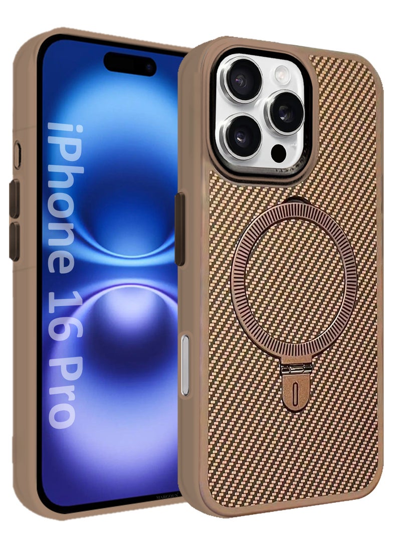 CATANES ( for iPhone 16 Pro ) Carbon Fiber Case Cover, Kickstand  Metal Bracket, Magsafe Compatible - Beige - Image 1