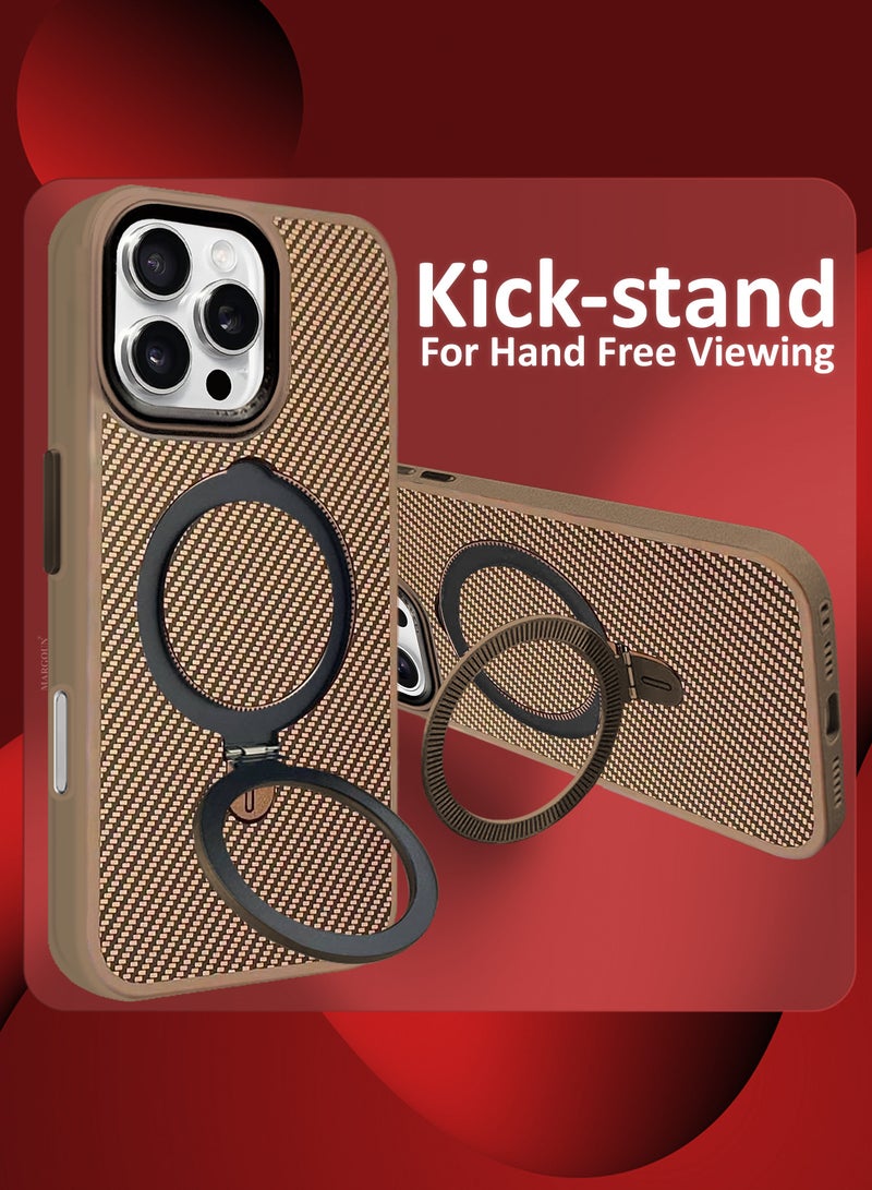 CATANES ( for iPhone 16 Pro ) Carbon Fiber Case Cover, Kickstand  Metal Bracket, Magsafe Compatible - Beige - Image 2