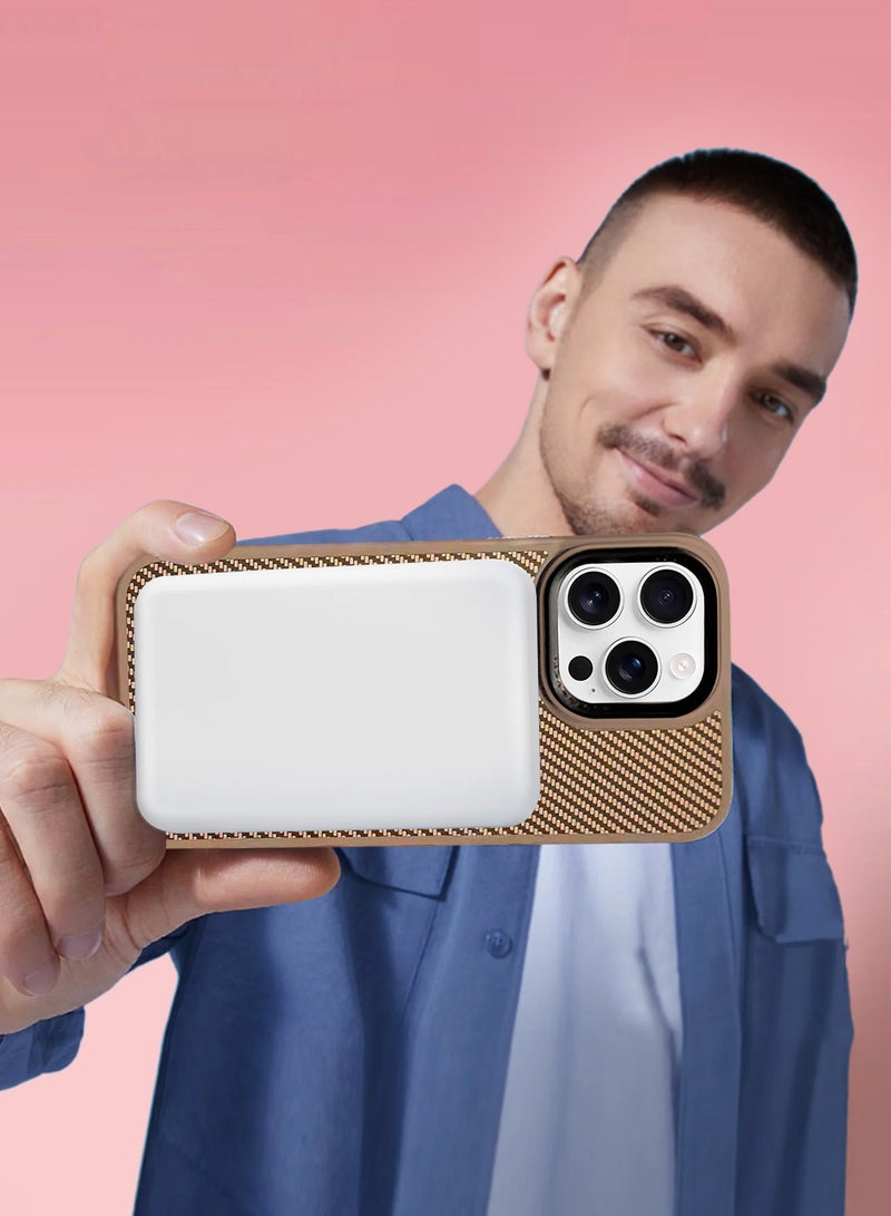 CATANES ( for iPhone 16 Pro ) Carbon Fiber Case Cover, Kickstand  Metal Bracket, Magsafe Compatible - Beige - Image 5