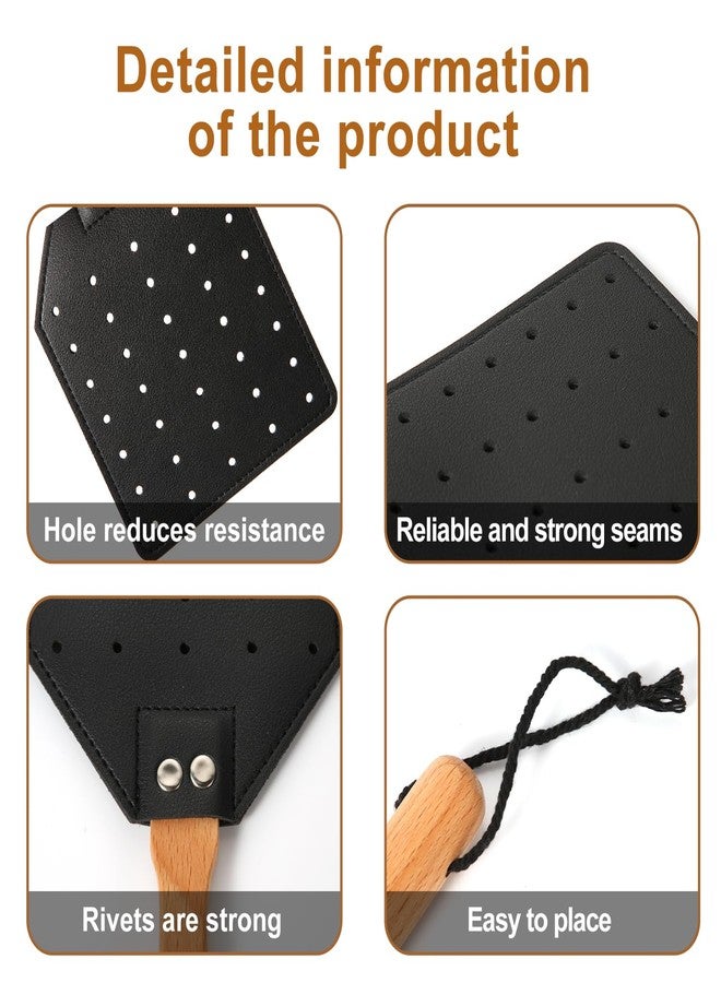 PEUTIER 2pcs Leather Fly Swatter, 19.5 Inch Long Heavy Duty Flyswatter Manual with Wooden Handle Fly Catcher for Indoor Outdoor (Black, Brown) - Image 3
