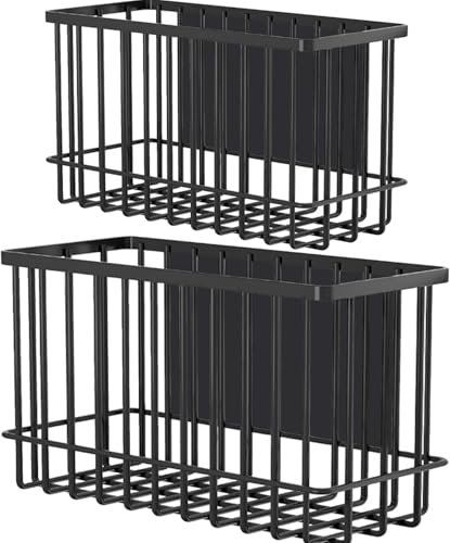 Lemecima 2 Pack Magnetic Basket Organizer Shelf Rack for Refrigerator Peg Board Office File Foil Plastic Food Wrap Spice Pegboard Holder - Image 1