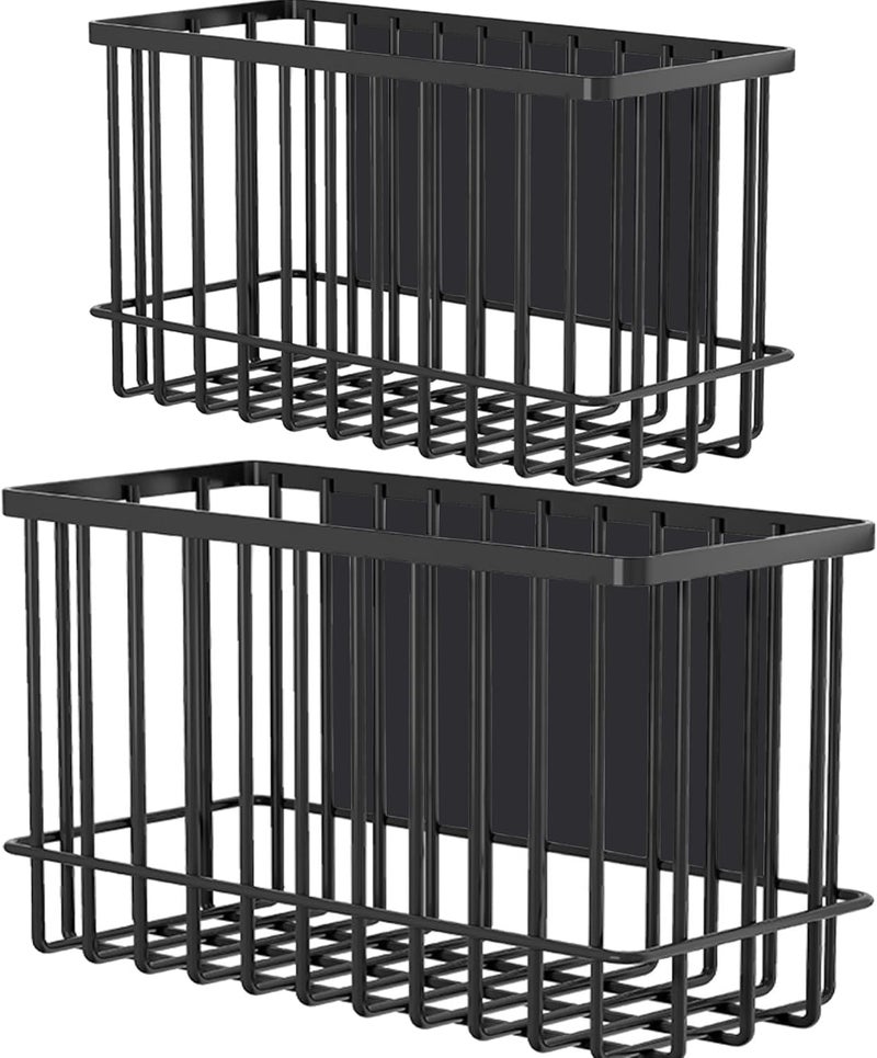 Lemecima 2 Pack Magnetic Basket Organizer Shelf Rack for Refrigerator Peg Board Office File Foil Plastic Food Wrap Spice Pegboard Holder - Image 2
