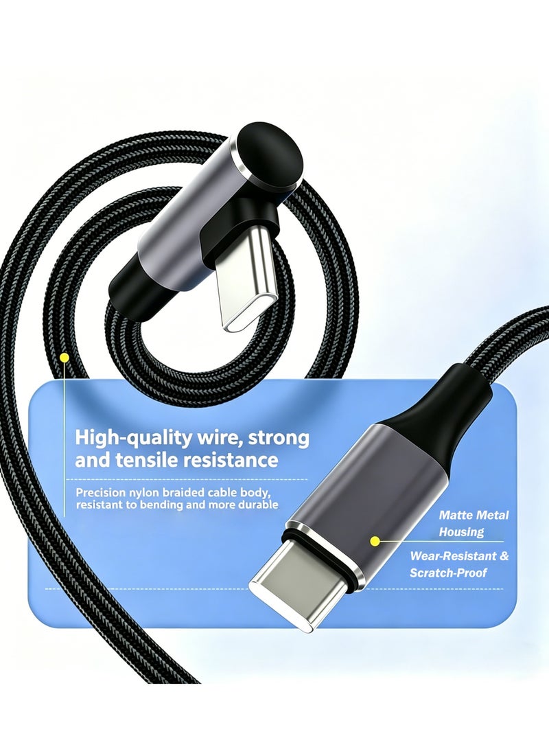 Yunpy 2M 100W USB C to USB C Cable, 90 Degree L-Shape Braided Fast Charging Cord, Type C to Type C Charger Cable for Gaming Phones, Laptops, Tablets, Perfect for Gaming While Charging - Image 2