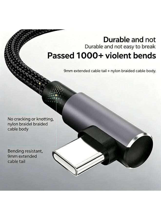 Yunpy 2M 100W USB C to USB C Cable, 90 Degree L-Shape Braided Fast Charging Cord, Type C to Type C Charger Cable for Gaming Phones, Laptops, Tablets, Perfect for Gaming While Charging - Image 3