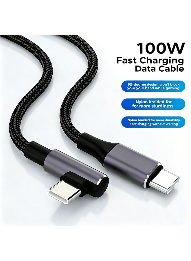 Yunpy 2M 100W USB C to USB C Cable, 90 Degree L-Shape Braided Fast Charging Cord, Type C to Type C Charger Cable for Gaming Phones, Laptops, Tablets, Perfect for Gaming While Charging - Image 4