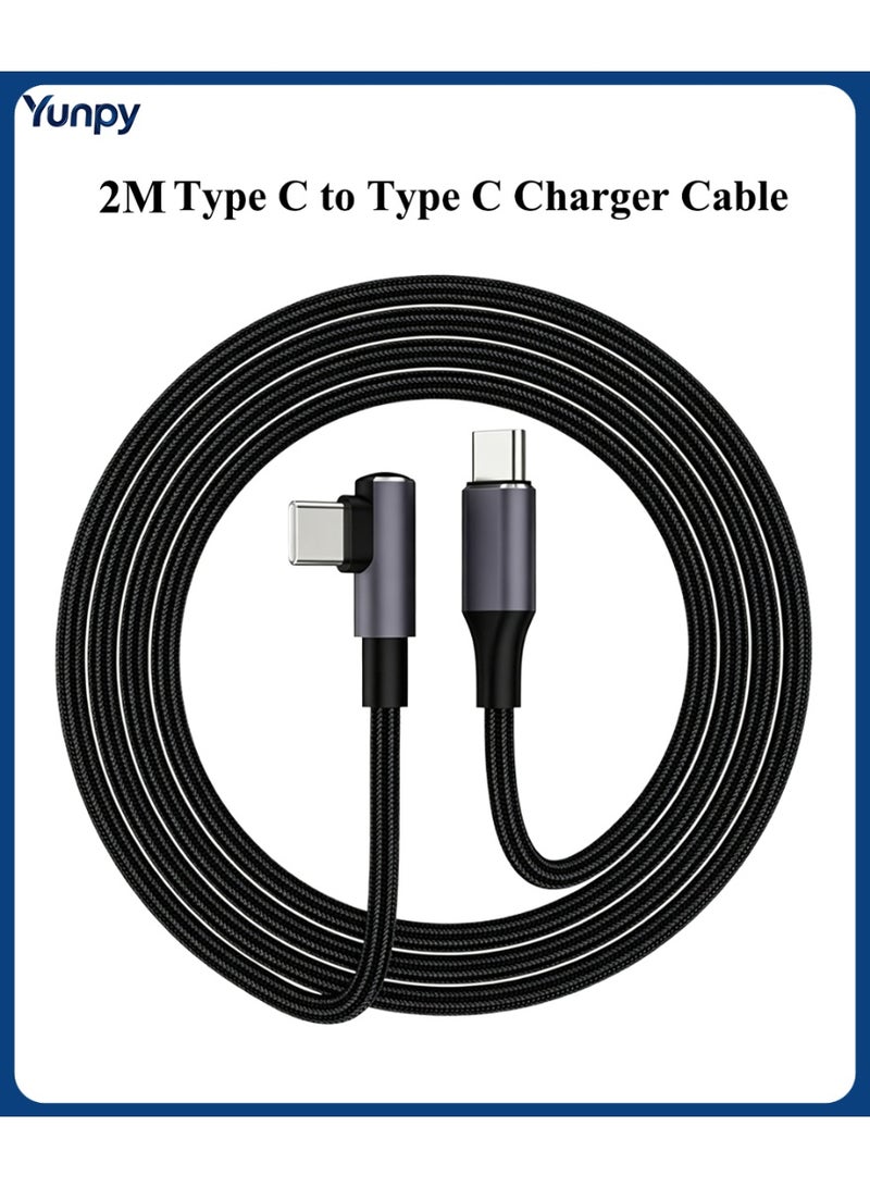 Yunpy 2M 100W USB C to USB C Cable, 90 Degree L-Shape Braided Fast Charging Cord, Type C to Type C Charger Cable for Gaming Phones, Laptops, Tablets, Perfect for Gaming While Charging - Image 1