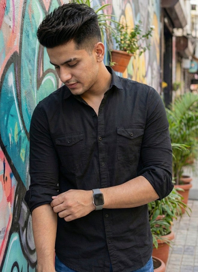 BADLAND Men Classic Casual Shirt - Black Solid Opaque - Image 5