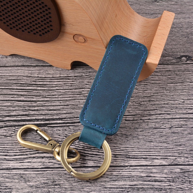 Handcrafted Leather Vintage Car KeychainCrazy Horse Pan Blue (Double Ring) Crazy Horse Pan Blue (Double Ring)