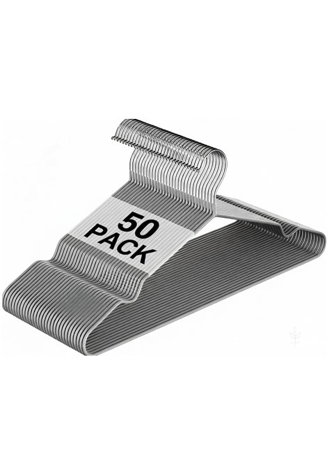 50-Piece Non-Slip Hanger Set, Heavy Duty & Space Saving for Clothes - Grey