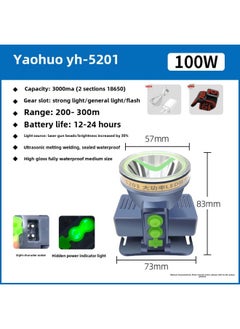 Generic Yao Fire Waterproof Led Headlight Ultrasonic Melting Pressure Strong Light Long Endurance Flashlight Home Emergency Light Factory-Colour:Yh-5201/100w/sealed Waterproof/laser Cannon Beads  - Image 1