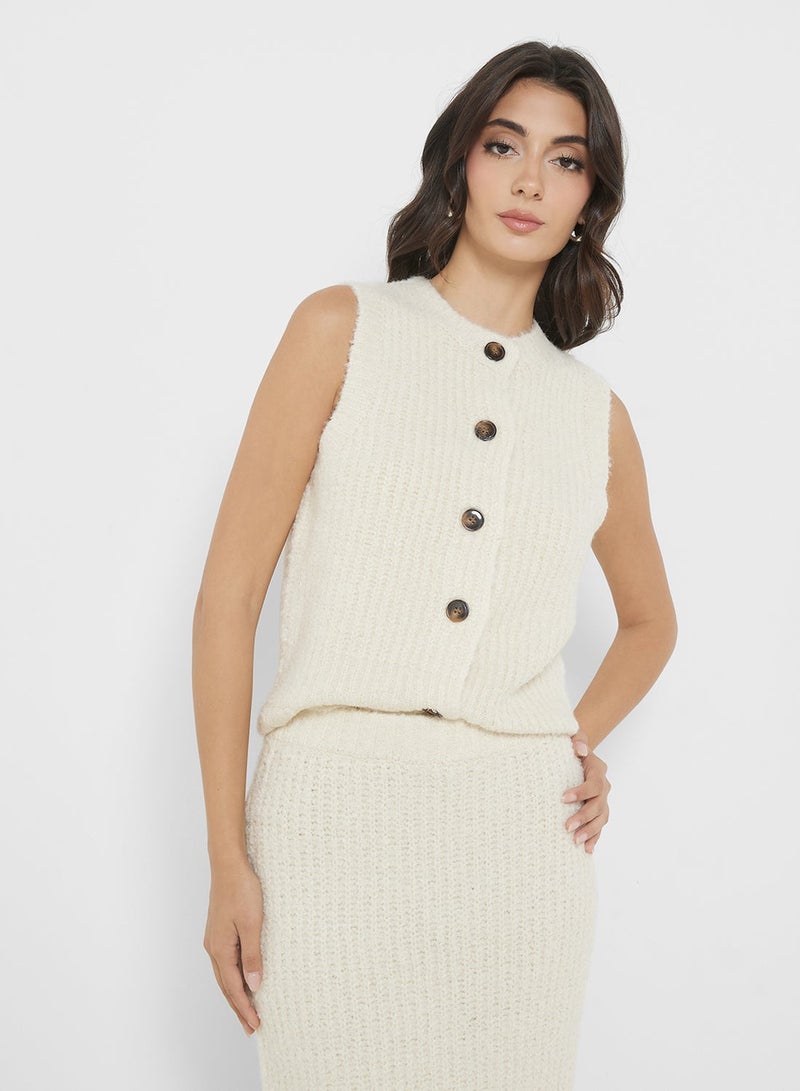 4th & Reckless Button Detail Knitted Top - Image 1