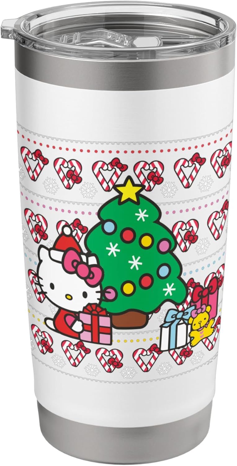 Hello Kitty Hello Kitty Candy Cane Christmas Sweater Tee Shirt Stainless Steel Insulated Tumbler  - Image 1
