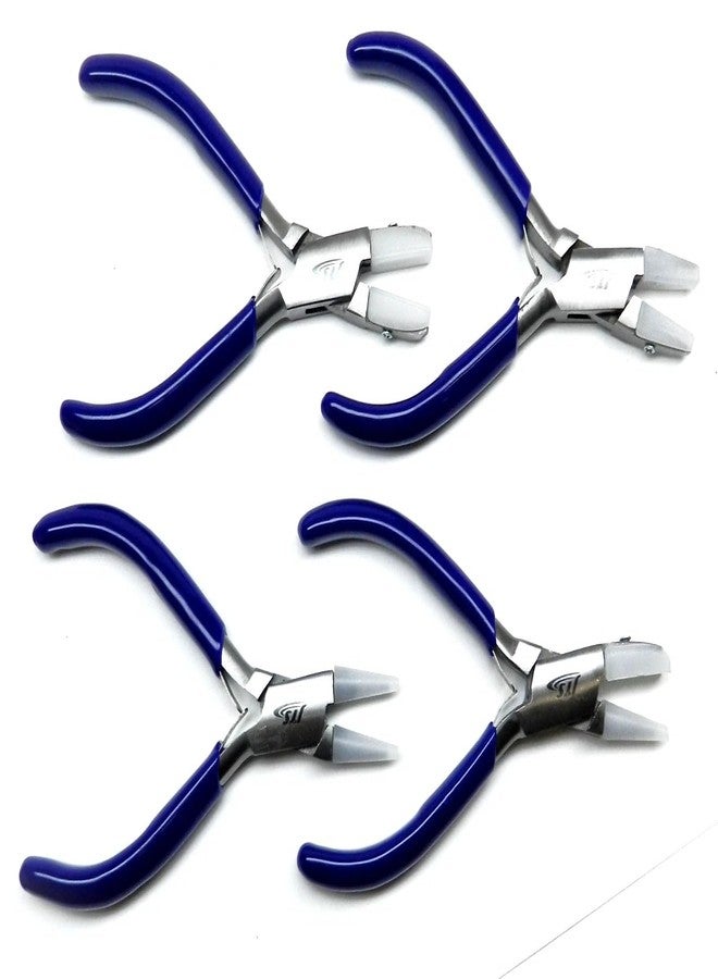 JTS Nylon Jaw Pliers Set of 4 Jewelry Craft Bead Wire Working Bending Forming Hand Tools - Chain Nose Flat Nose Round Jaw Flat and Round with Extra Set of replaceable Nylon jaws Included with Each Plier - Image 1
