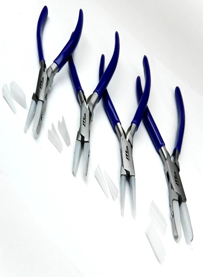 JTS Nylon Jaw Pliers Set of 4 Jewelry Craft Bead Wire Working Bending Forming Hand Tools - Chain Nose Flat Nose Round Jaw Flat and Round with Extra Set of replaceable Nylon jaws Included with Each Plier - Image 2