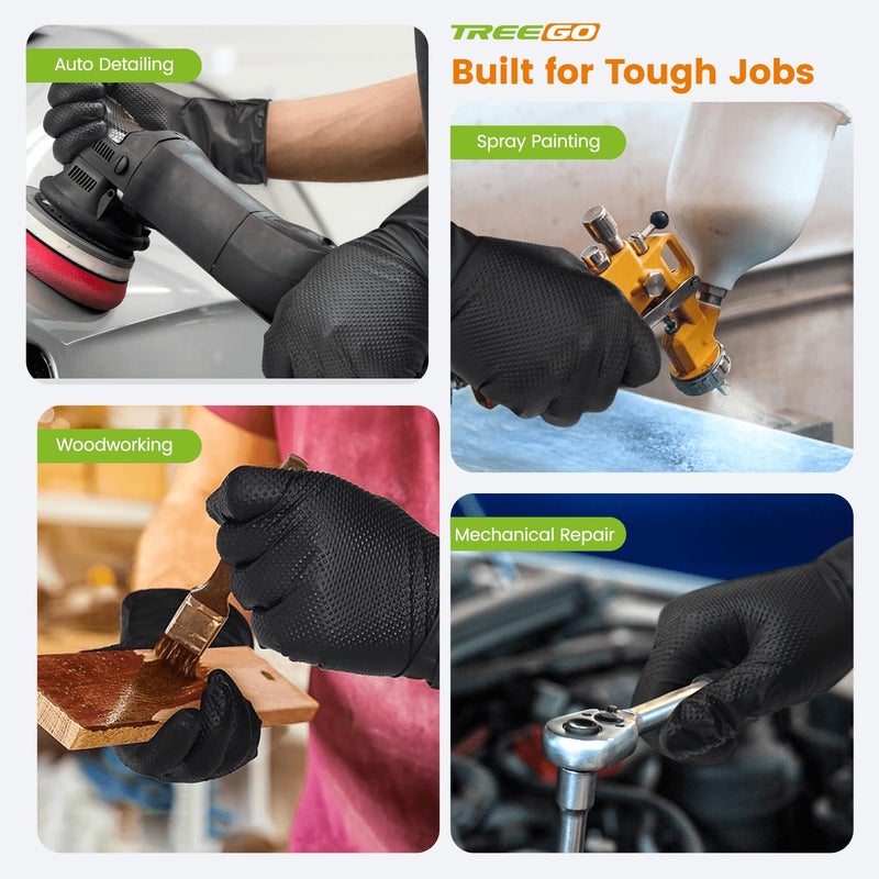 TREEGO 10 Mil Black Nitrile Gloves Heavy Duty â€” 3D Diamond Texture Grip, Latex Free Disposable Rubber Mechanic Gloves, X-Large, 100 Count - Image 3