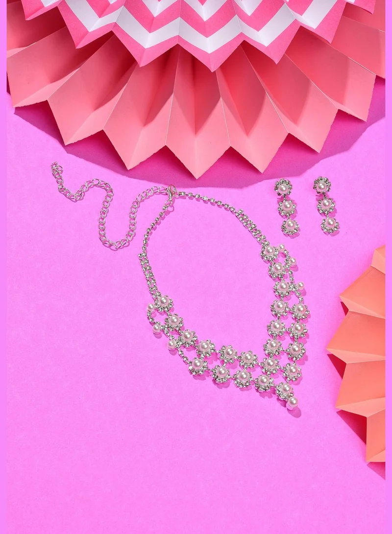 SOHI Silver Plated Designer Stone Necklace and Earring Set