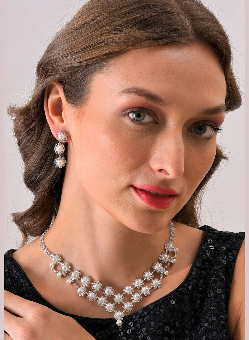 SOHI Silver Plated Designer Stone Necklace and Earring Set