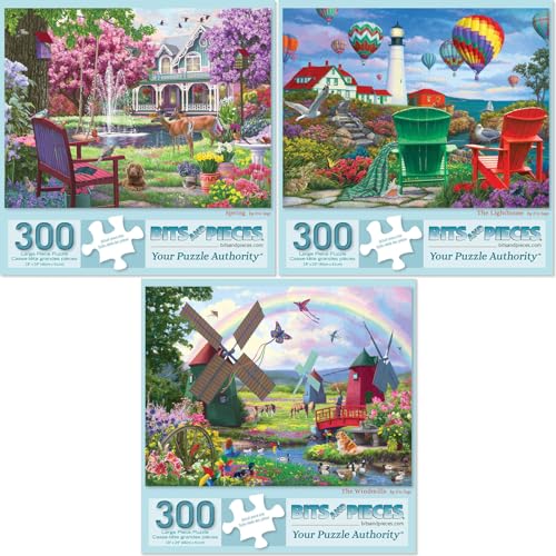 Bits and Pieces Value Set of Three 3 300 Piece Jigsaw Puzzles for Adults Large Piece 300 pc Colorful Nature Jigsaws Bundle by Artist Iris Sage 18 x 24 - Image 1