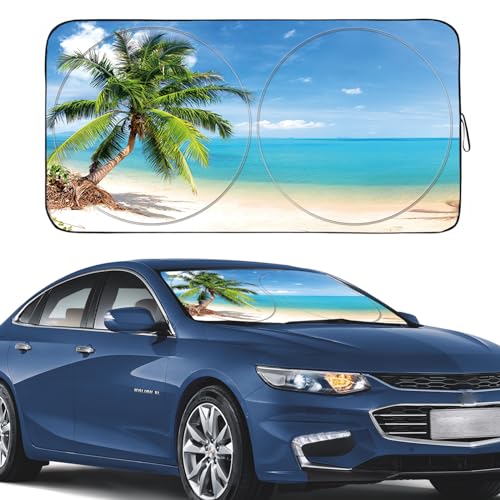 Güvenç Gven Windshield Sun Shade Car Sun Shade Windshield Palm Tree Windshield Shade UV Protection Heat Reflective Car Sunshade Fits Small Sedans, Mini SUVs, Hatchbacks Car Accessories (Palm Tree, S) - Image 1