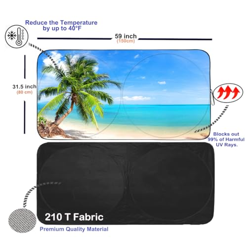 Güvenç Gven Windshield Sun Shade Car Sun Shade Windshield Palm Tree Windshield Shade UV Protection Heat Reflective Car Sunshade Fits Small Sedans, Mini SUVs, Hatchbacks Car Accessories (Palm Tree, S) - Image 2