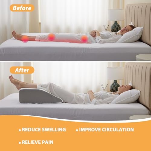 Bedluxe Leg Elevation Pillows, Leg Pillows for Sleeping, Cooling Gel Memory Foam Top, Wedge Pillow for Legs, Leg Wedges for Circulation, Swelling, After Surgery - Removable Cover (10 Inch, White/Grey) - Image 3