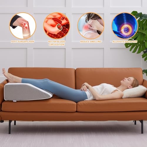 Bedluxe Leg Elevation Pillows, Leg Pillows for Sleeping, Cooling Gel Memory Foam Top, Wedge Pillow for Legs, Leg Wedges for Circulation, Swelling, After Surgery - Removable Cover (10 Inch, White/Grey) - Image 5