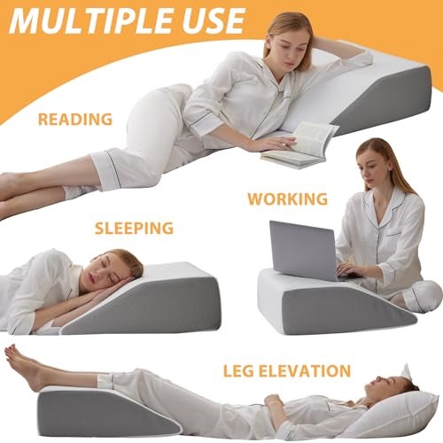 Bedluxe Leg Elevation Pillows, Leg Pillows for Sleeping, Cooling Gel Memory Foam Top, Wedge Pillow for Legs, Leg Wedges for Circulation, Swelling, After Surgery - Removable Cover (10 Inch, White/Grey) - Image 2