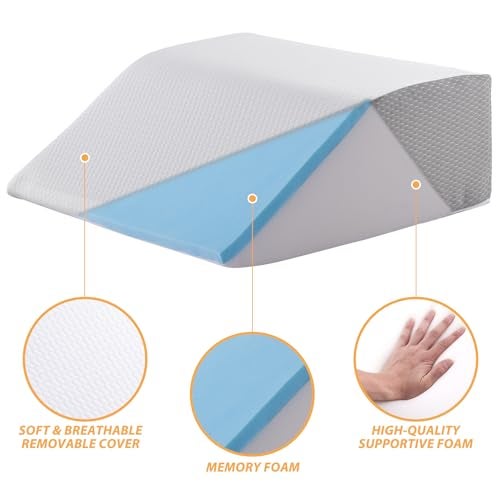 Bedluxe Leg Elevation Pillows, Leg Pillows for Sleeping, Cooling Gel Memory Foam Top, Wedge Pillow for Legs, Leg Wedges for Circulation, Swelling, After Surgery - Removable Cover (10 Inch, White/Grey) - Image 4
