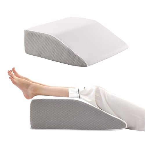 Bedluxe Leg Elevation Pillows, Leg Pillows for Sleeping, Cooling Gel Memory Foam Top, Wedge Pillow for Legs, Leg Wedges for Circulation, Swelling, After Surgery - Removable Cover (10 Inch, White/Grey) - Image 1