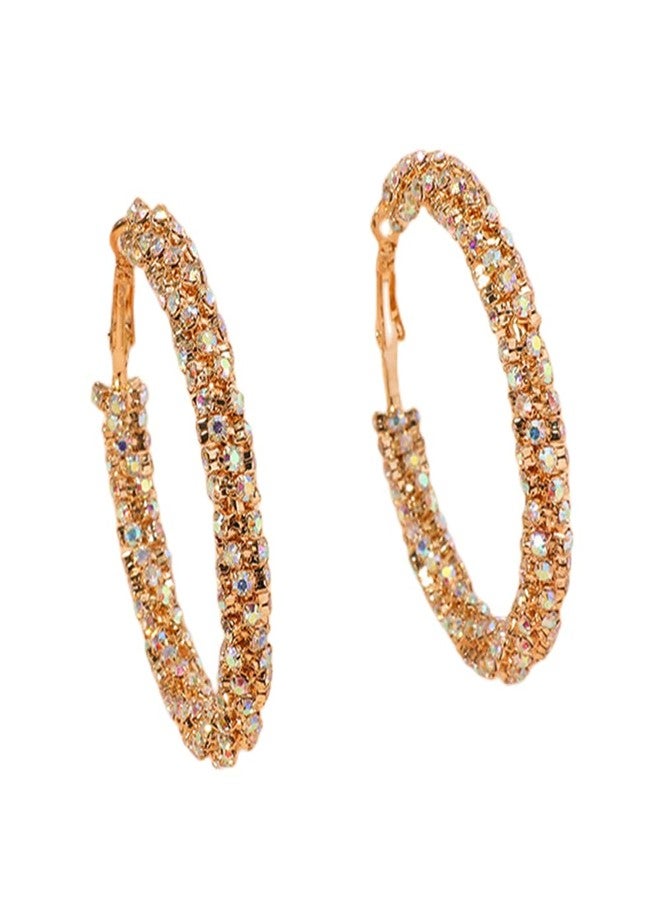 Dtja Shiny Big Hoop Earrings for Women Girls Boho Rhinestone Wrapped Hoops Dangle Huggie Earring Lightweight Sparkle Wedding Christmas Birthday Jewelry Gifts 50mm (AB Crystal) - Image 1