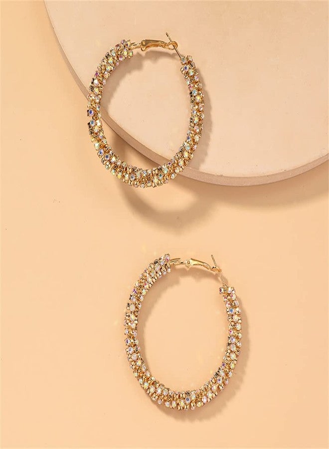 Dtja Shiny Big Hoop Earrings for Women Girls Boho Rhinestone Wrapped Hoops Dangle Huggie Earring Lightweight Sparkle Wedding Christmas Birthday Jewelry Gifts 50mm (AB Crystal) - Image 5