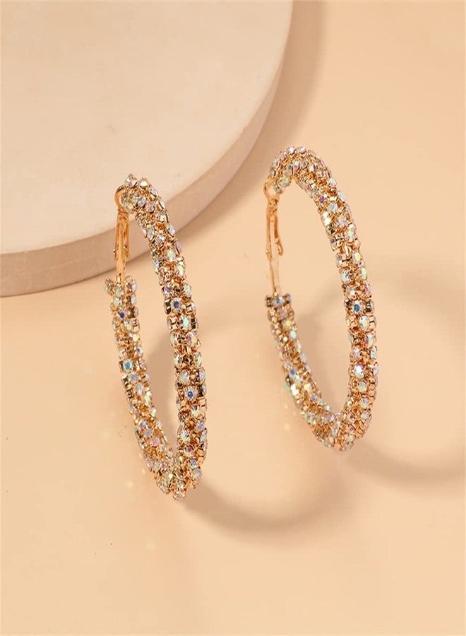 Dtja Shiny Big Hoop Earrings for Women Girls Boho Rhinestone Wrapped Hoops Dangle Huggie Earring Lightweight Sparkle Wedding Christmas Birthday Jewelry Gifts 50mm (AB Crystal) - Image 4