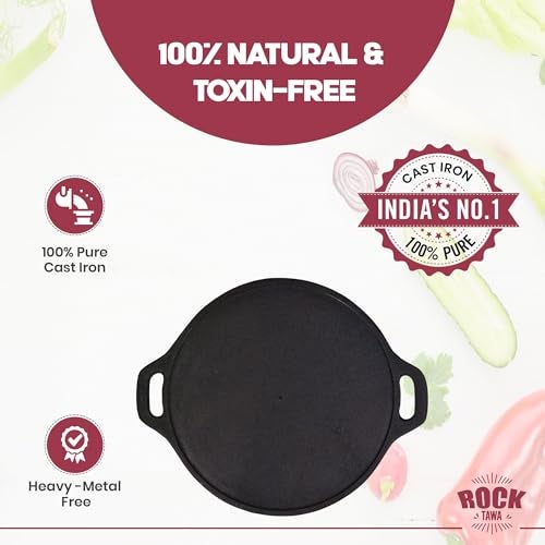 Rock Tawa Pre-Seasoned Cast Iron Skillet Dosa Tawa (Black, 12.50 Inch) - Image 3