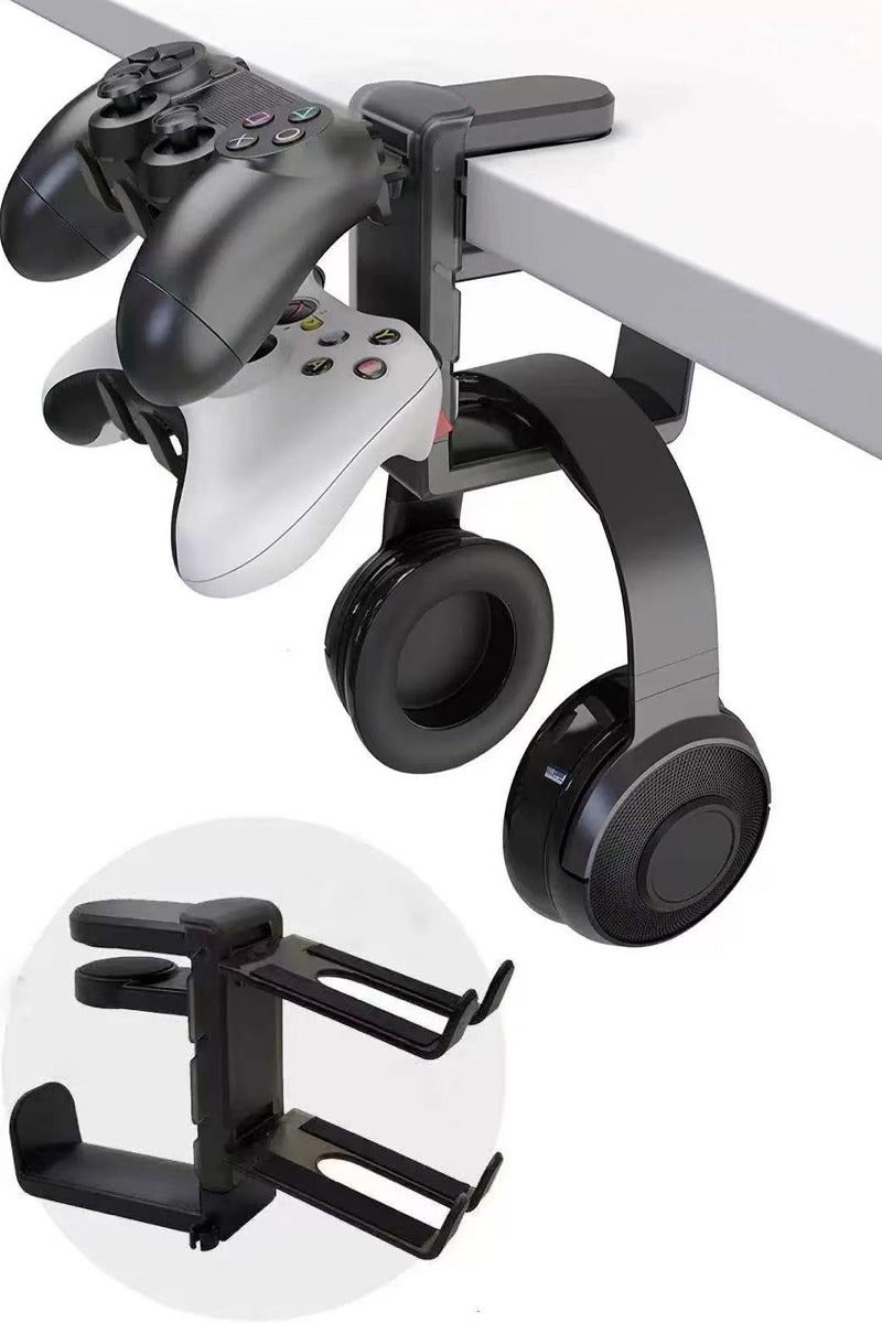 روكاوات سماعات ألعاب 3-in-1 للكمبيوتر الشخصي وحامل وحدة التحكم ، حامل سماعة الرأس مع 360 درجة دوران المشبك غير المنزلق وحاملات وحدة تحكم ، ومنظمات ملحقات الألعاب العالمية لوحدات التحكم وسماعات الرأس والكابلات - Image 1