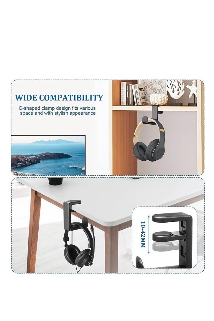 روكاوات سماعات ألعاب 3-in-1 للكمبيوتر الشخصي وحامل وحدة التحكم ، حامل سماعة الرأس مع 360 درجة دوران المشبك غير المنزلق وحاملات وحدة تحكم ، ومنظمات ملحقات الألعاب العالمية لوحدات التحكم وسماعات الرأس والكابلات - Image 3