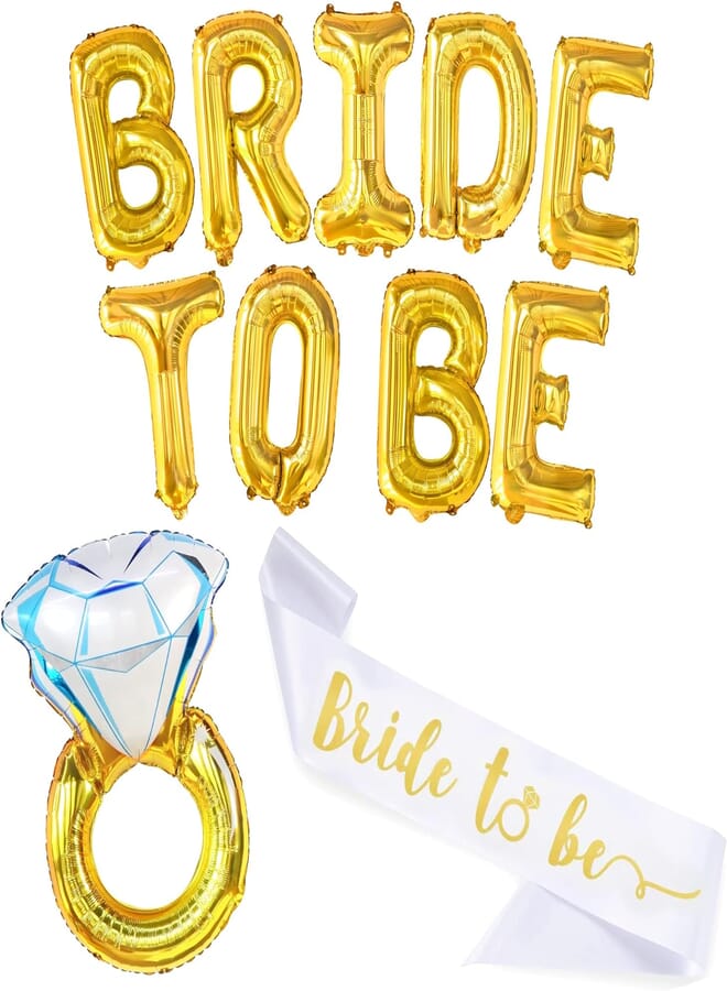 KATCHON Gold Bride to Be Balloons - 30 Inch Ring Balloon, Bride Balloons Gold, Bride to Be Sash for Bridal Shower Decorations | Bride to Be Decorations | Bachelorette Party Decorations | Bachelorette Balloons