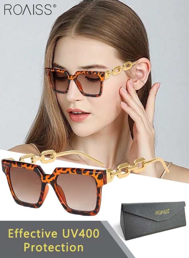 رويس نظارات شمسية مربعة للنساء، نظارات شمسية للحماية من الأشعة فوق البنفسجية 400 مع أذرع سلسلة ذهبية أنيقة، نظارات شمسية عصرية مضادة للتوهج للسيدات مع حافظة للنظارات، 54 مم - Image 1