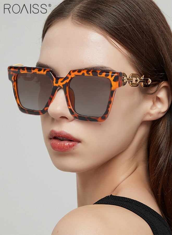 رويس نظارات شمسية مربعة للنساء، نظارات شمسية للحماية من الأشعة فوق البنفسجية 400 مع أذرع سلسلة ذهبية أنيقة، نظارات شمسية عصرية مضادة للتوهج للسيدات مع حافظة للنظارات، 54 مم - Image 2