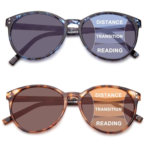 LianSan 2Packs Progressive Multifocus Sunglasses for Women - Ladies Multifocal Sun Readers Reading Glasses with UV Protection(Tortoise+Blue P,+1.0x) - Image 1