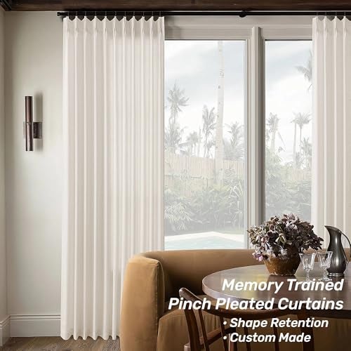 DUKIYO Pinch Pleated Extra Wide Linen Curtains 84 Inches Long for Patio Sliding Glass Door Cream Ivory 72 Inch Wide Pleated Drapes with Hooks Rings Neutral Natural Semi Sheer 72x84 Curtain for Living Room - Image 4
